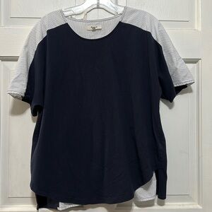 MADEWELL Oxford Panel Short Sleeve Cotton Shirt Open Back Size Small